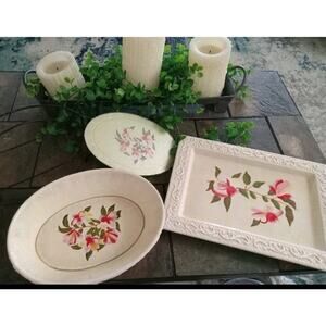 Temp Tations Magnolia Pattern 4pc Set -1.5qt Bsker, Rack, Trivet & 10x14 platter